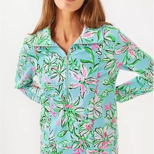Lilly Pulitzer Vibrant Floral Pullover - Aqua, Pink, Green